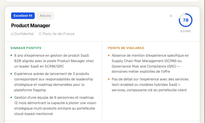 Score de compatibilité IA sur une offre Job Radar