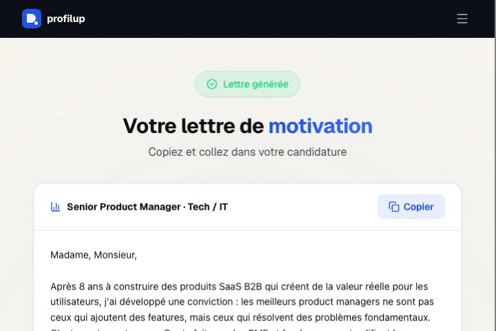 Lettre de motivation générée par IA