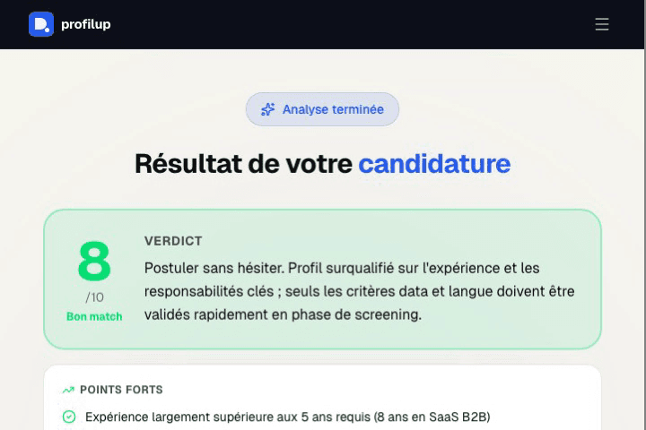 Verdict de matching IA entre un profil et une offre