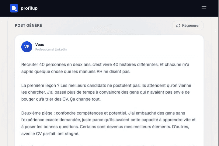 Post LinkedIn généré par IA